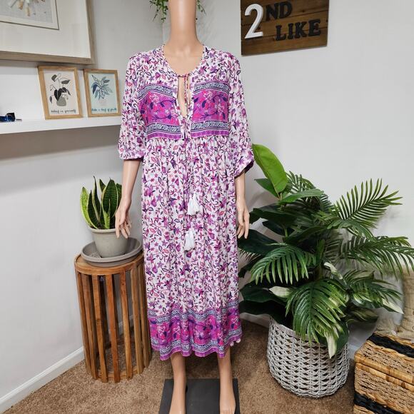 R.vivimos magenta Floral Dress long sleeve Women's size L - Picture 1 of 8